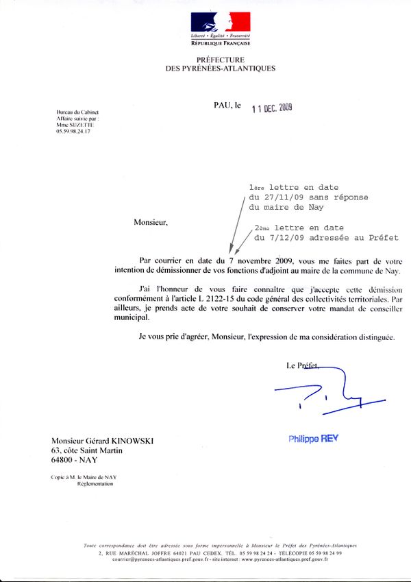 lettre demande intervention prefet